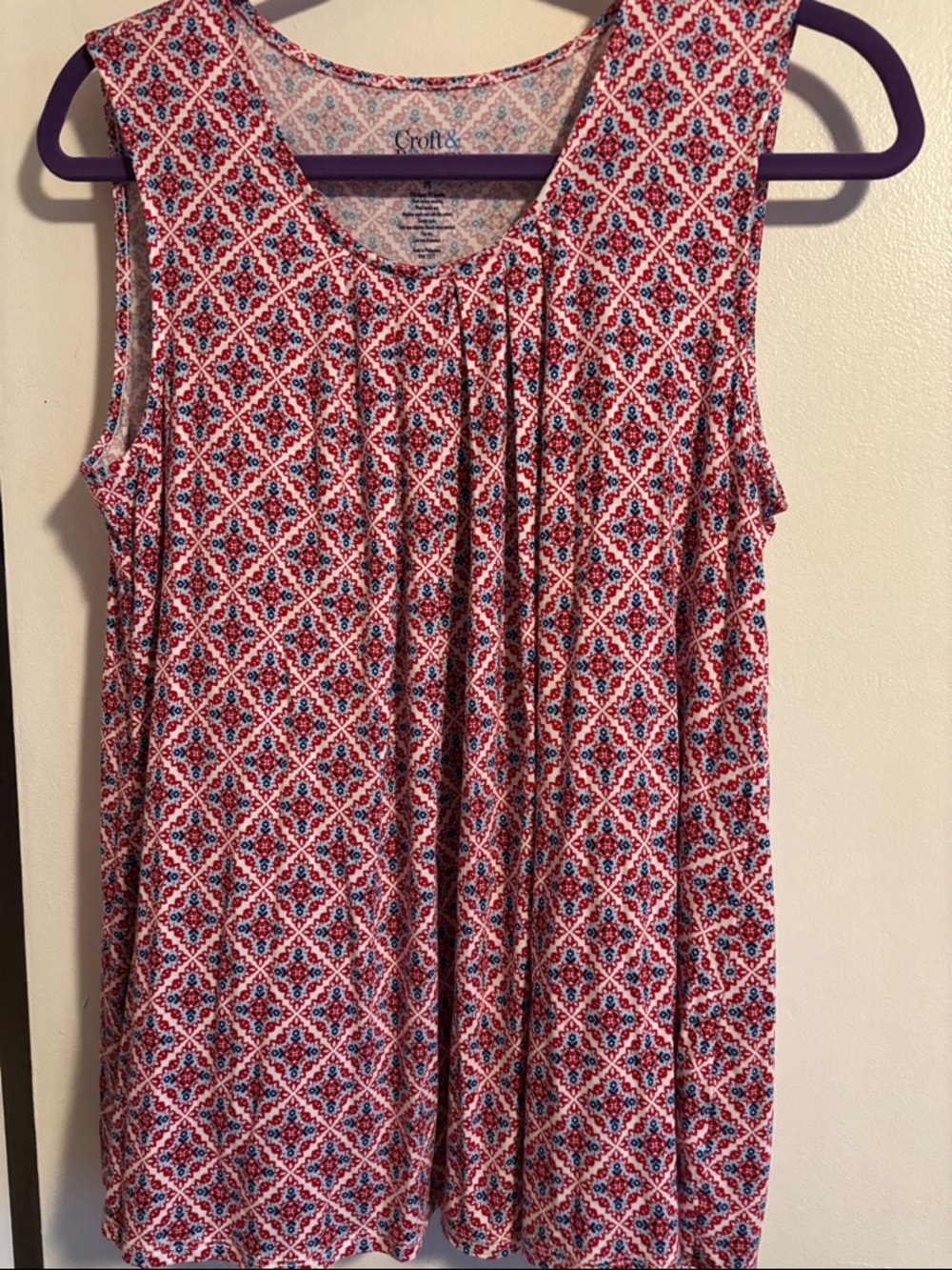 croft & barrow Red and Blue Geometric Sleeveless Tank